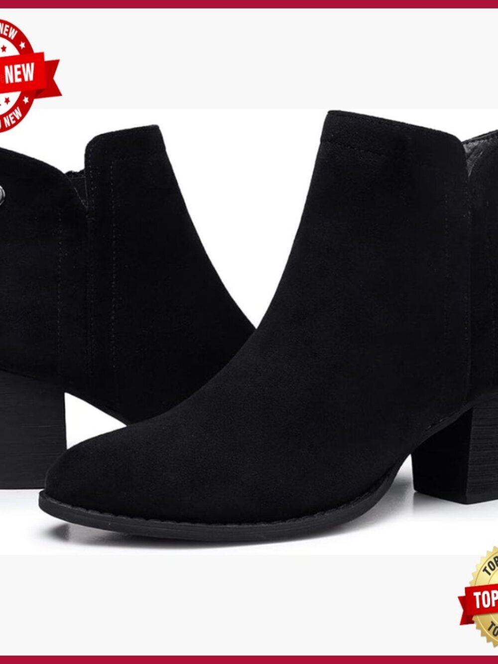 Faux Suede Chunky Low Heel Ankle Booties with Zipper Almond Toe Fall Shoes
